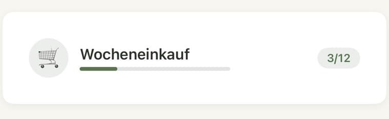 Die Einkaufsliste „Wocheneinkauf“ mit drei von zwölf erledigten Punkten